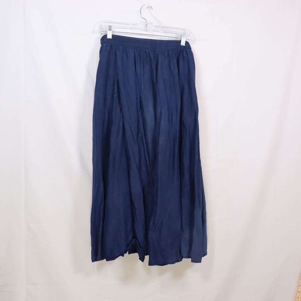 Rafaella Silk Maxi Skirt Large Navy Blue Women Coastal Grandma Flowy